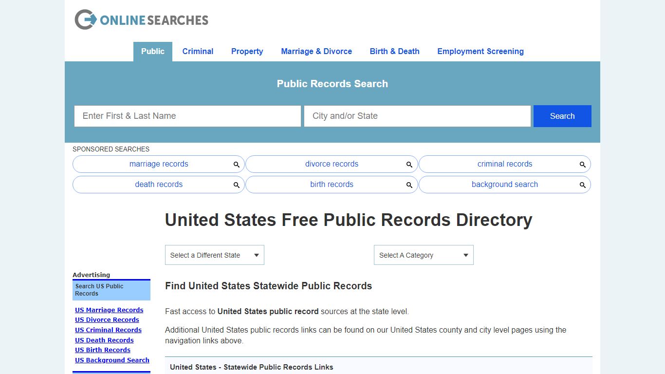 United States Free Public Records Directory - OnlineSearches.com